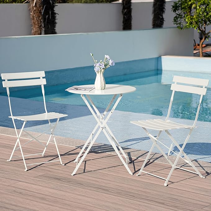 3 Piece Bistro Set, Folding Patio Furniture Set, Outdoor Table and Chairs Set for Patio