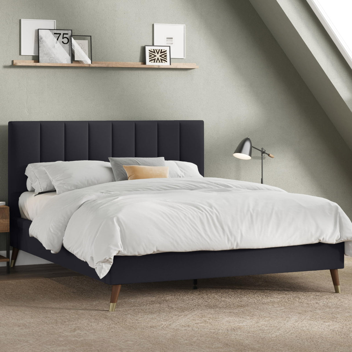 Collette Mid Century Modern Tufted Upholstered Platform Bed Frame