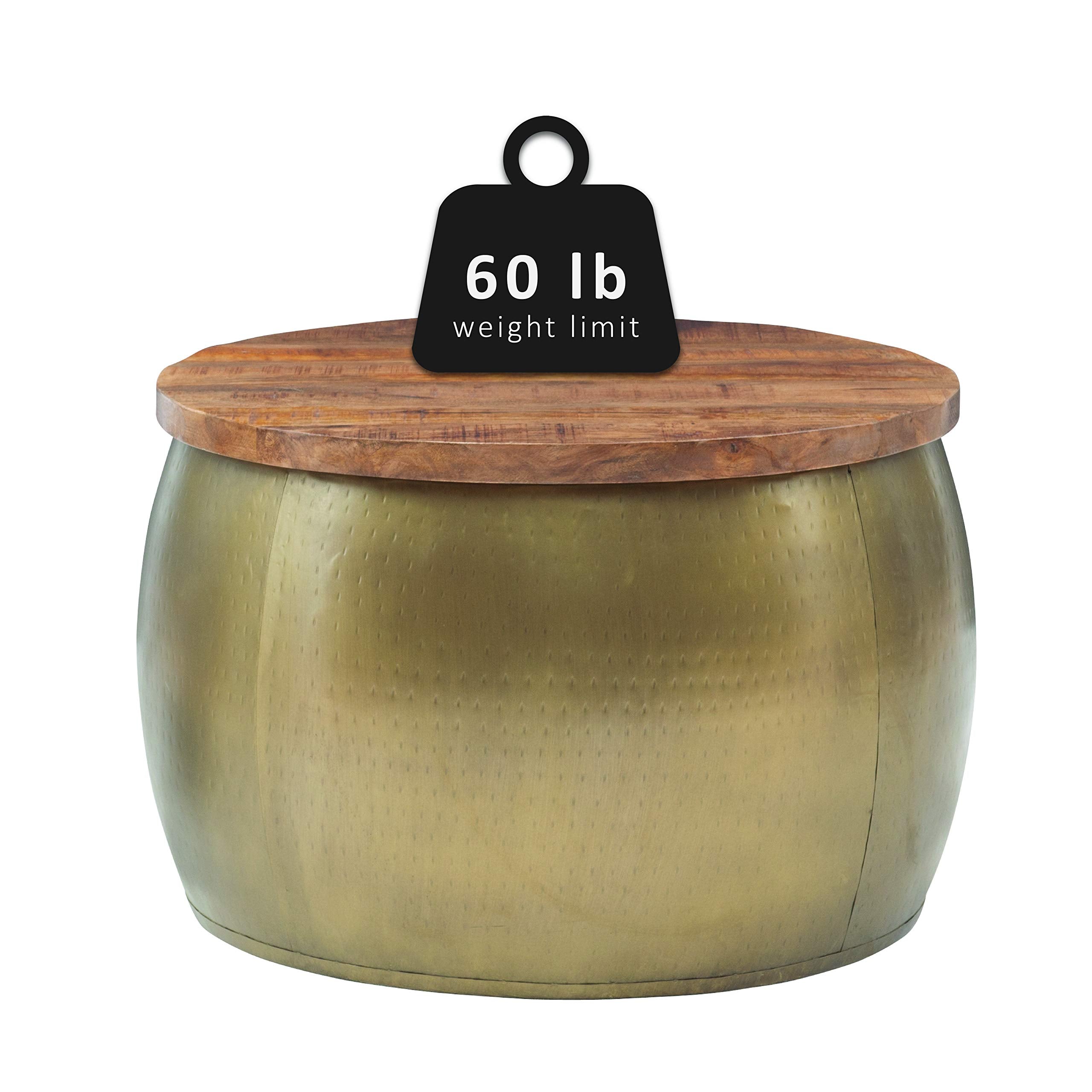 Janice Large Gold Drum Table with Storage