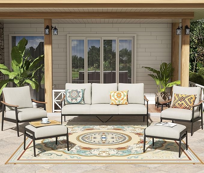6 Pieces Patio Furniture Set, Outdoor Furniture Sofa Sectional Modern Metal Patio Conversation Set