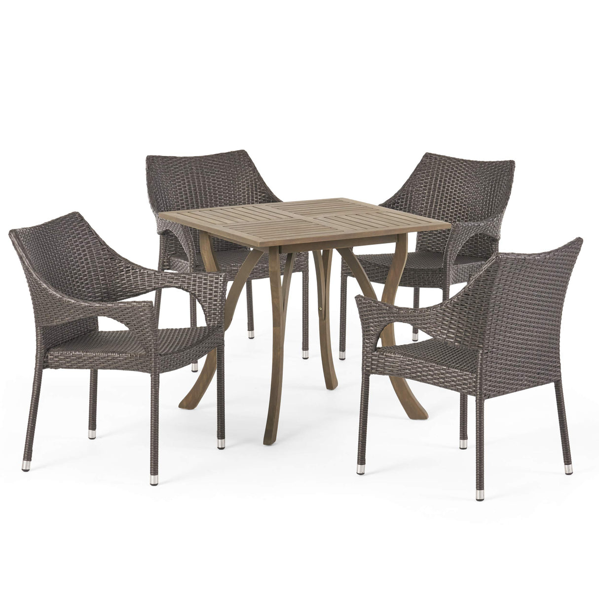 305218 Colin Outdoor 5 Piece Wood and Wicker Square Dining Set