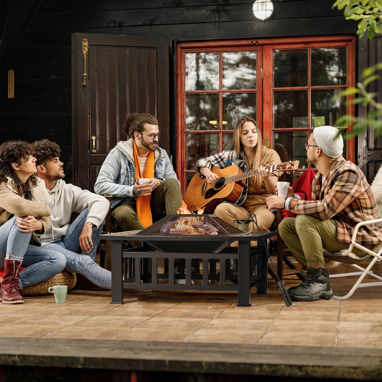 Outdoor Fire Pit, 32 Inch Firepit Table Metal Outdoor Fireplaces