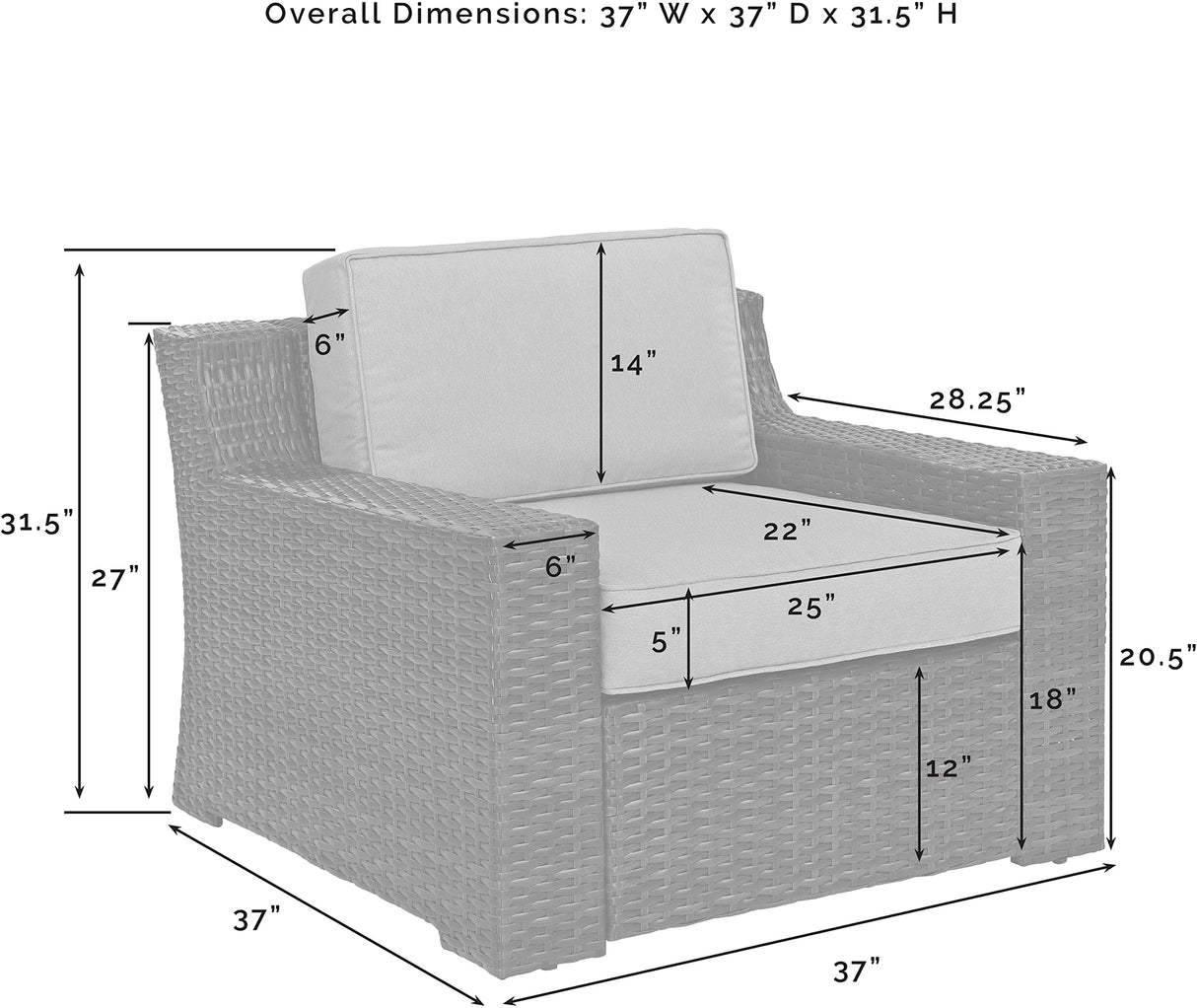 Furniture Beaufort Beaufort Outdoor Chair, Wicker Patio Chairs for Porch, Deck, Balcony, Backyard, Brown with Mist Cushions