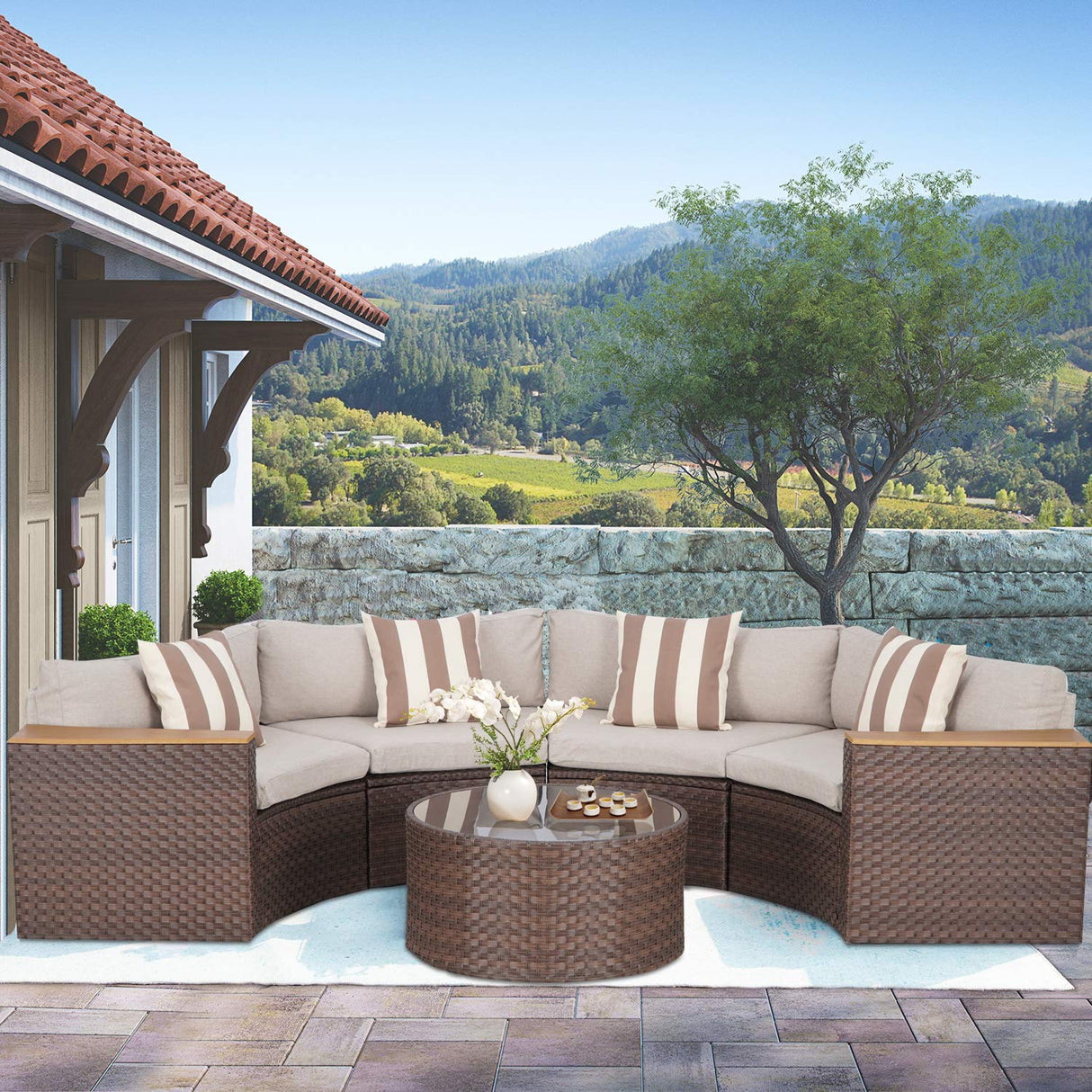 Outdoor Half Moon Patio Furniture 5-Piece Curved Outdoor Sofa, All-Weather Outdoor