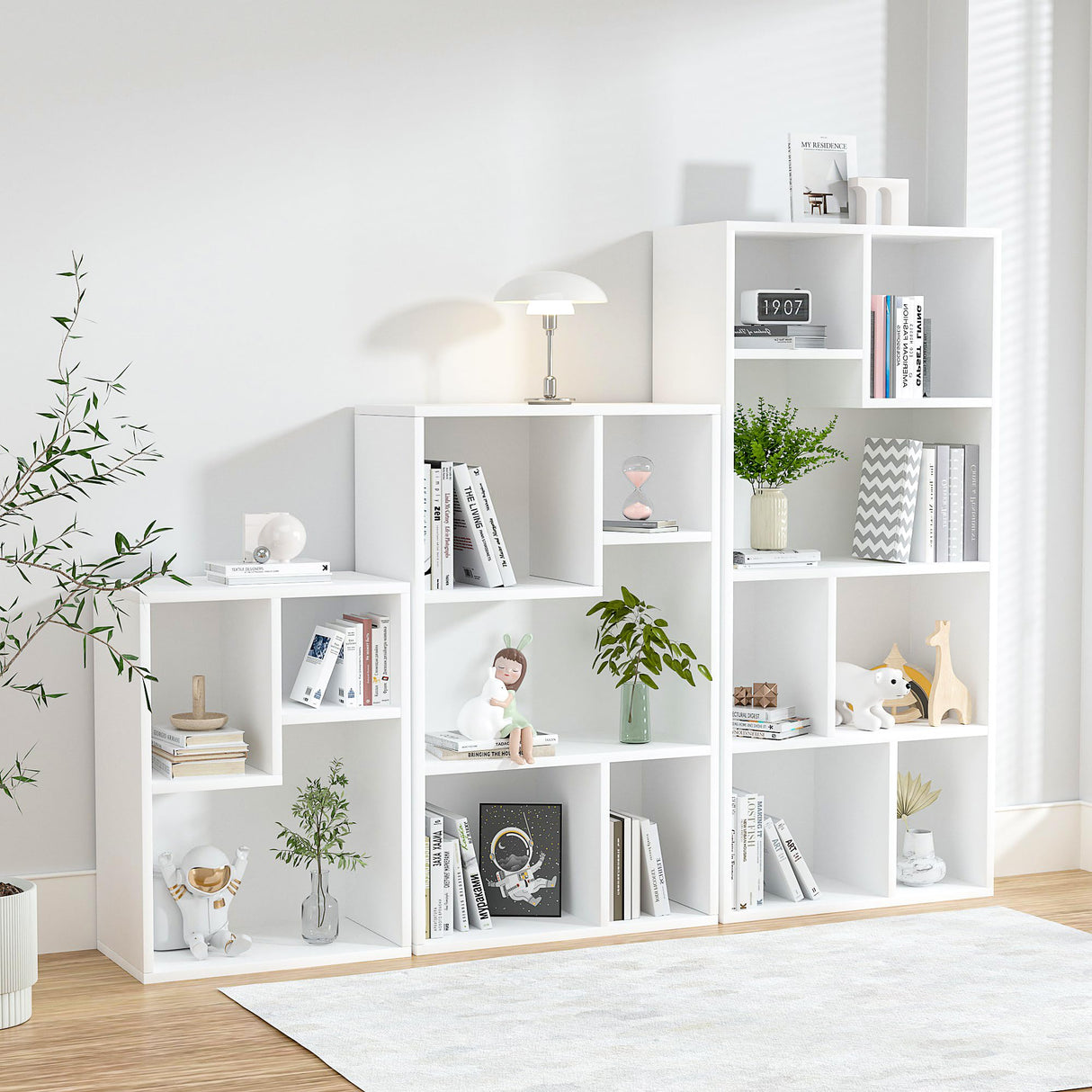 Small White Bookshelf, 5 Cube Shelf, Fits Tallest Hardcovers, Horizontal Available, Storage Organzier for Home Office, Pearl White