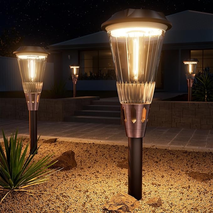Bright Solar Lights Outdoor 6 Pack, 2-in-1 Cool&Warm Solar Pathway Lights
