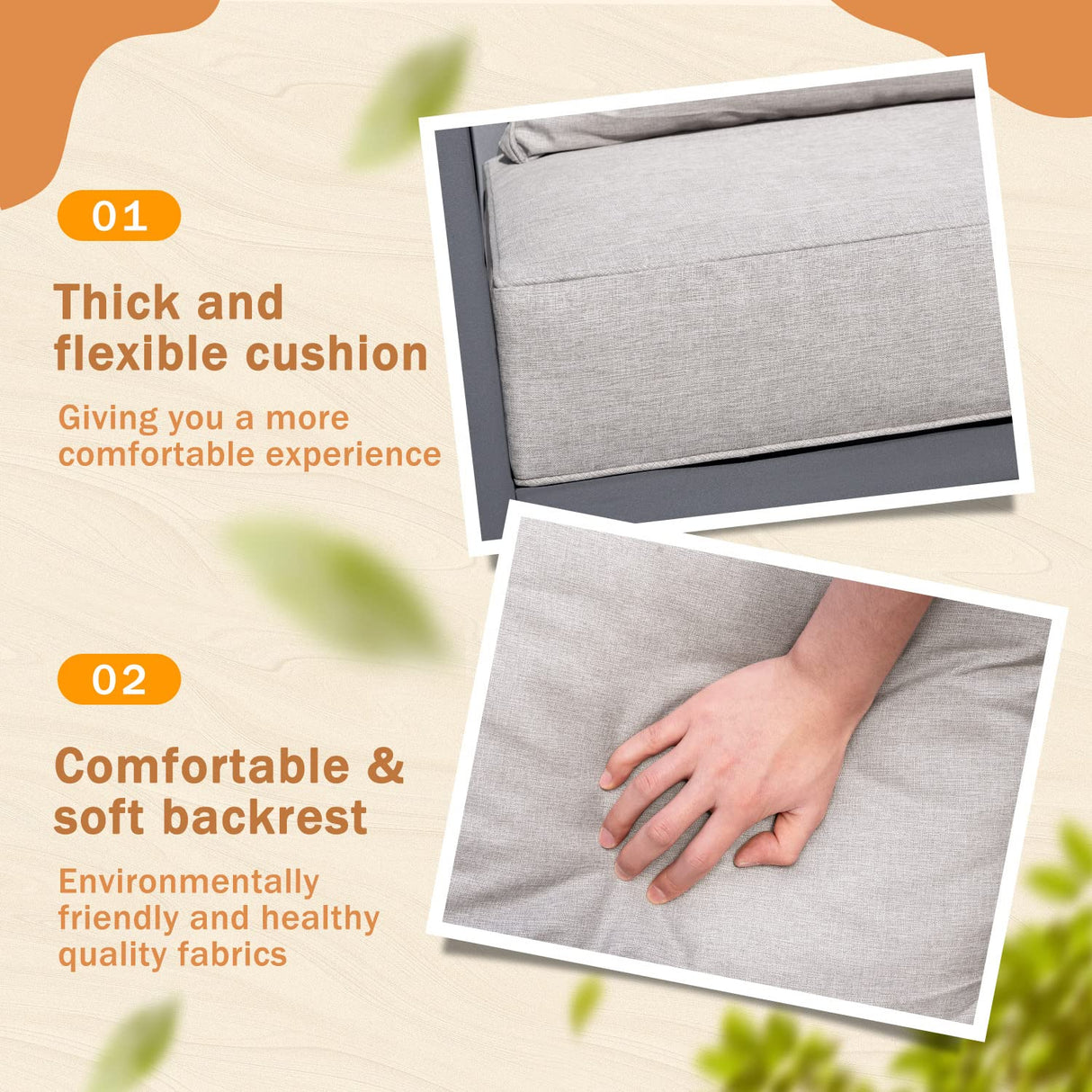 4 Piece Furniture Patio Lounge Conversation Set Solid Wood Armrest & Table Top Anti