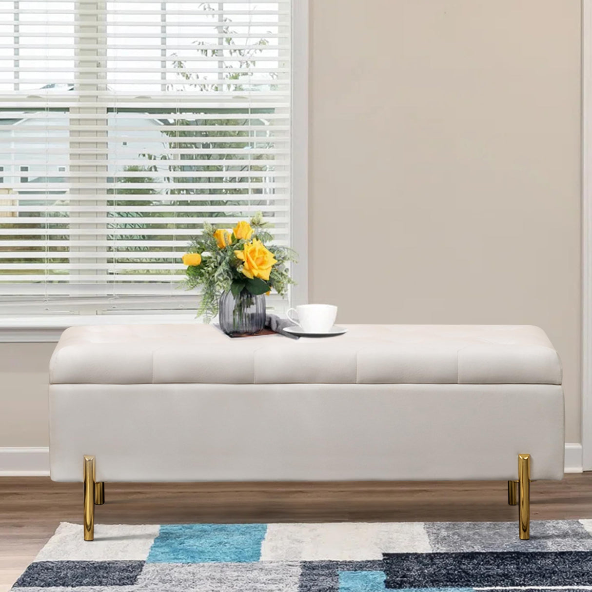 Velvet Storage Bench Bedroom End of Bed Upholstered Tufted Settee Bench