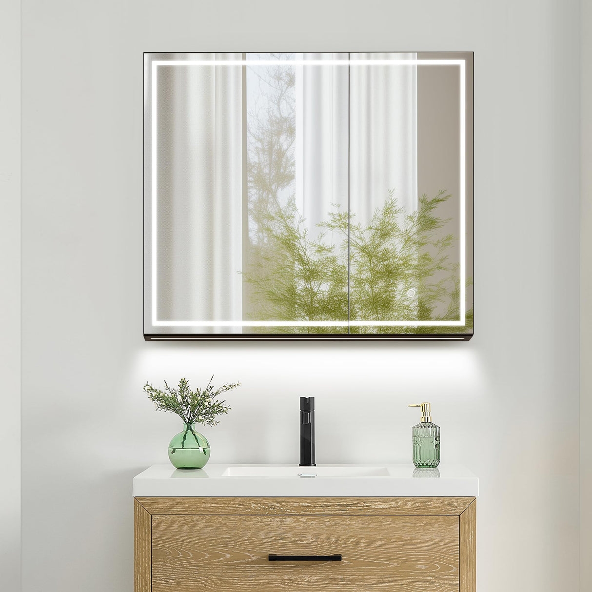 Hesili 32" Surface-Mount LED Lighted Black Aluminum Mirror Medicine Cabinet