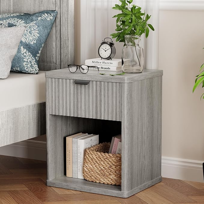 Night Stand Set of 2, Nightstands with Drawer Open Compartment