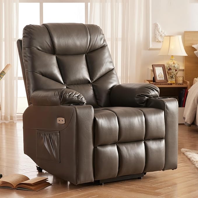 Power Recliner Lift Chair with Wheels – Electric Massage & Heating for Elderly