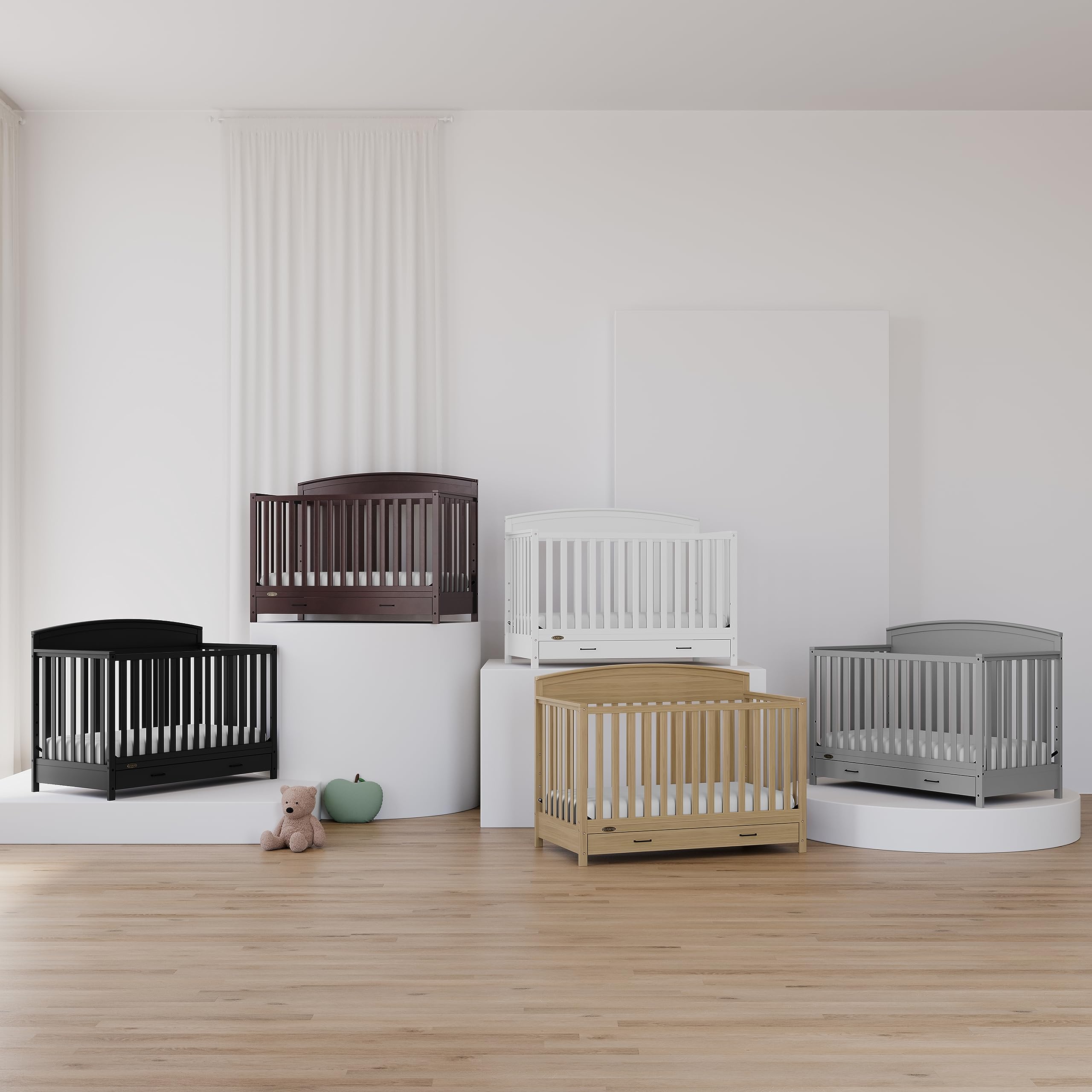 Benton 5-in-1 Convertible Crib with Drawer (Black) - Converts from Baby Crib to Toddler Bed,