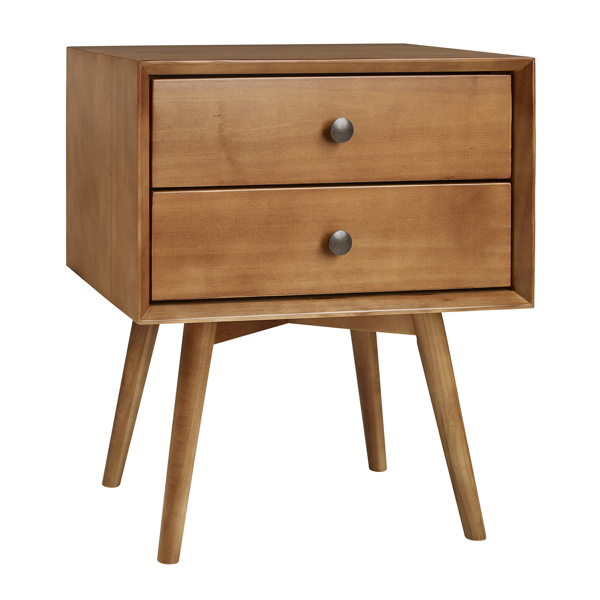 Mid-Century Modern 2-Drawer Solid Wood Nightstands Caramel Finish