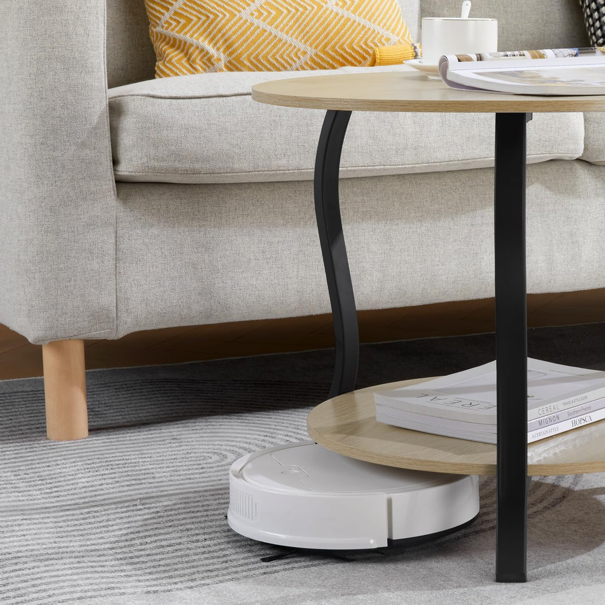 Small Round Coffee Table with Open Storage,23" 2-Tier Coffee Side Tables for Small