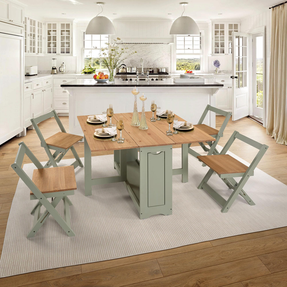 Santos Butterfly Dining Set - 5 Piece Folding Table with 4 Nesting Chairs