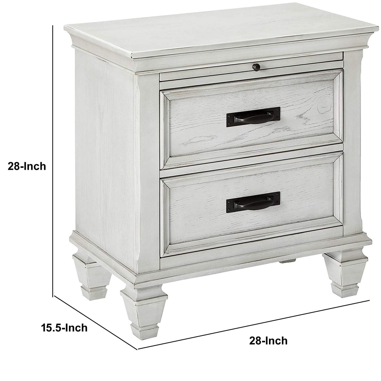Wooden Nightstand with Drawers, White