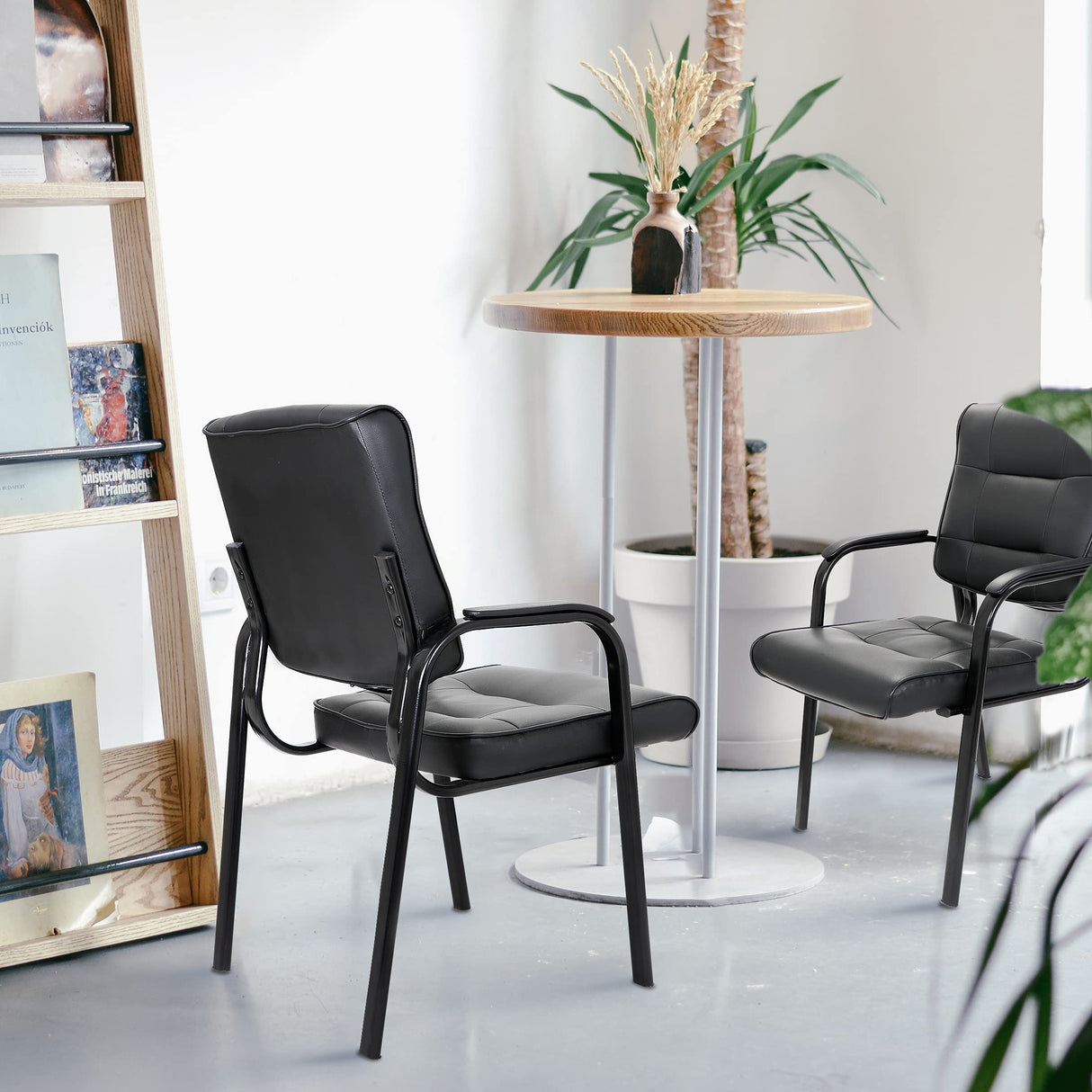 Set of 2 Office Leather Guest Chairs with Padded Arm Rest, Reception Chairs