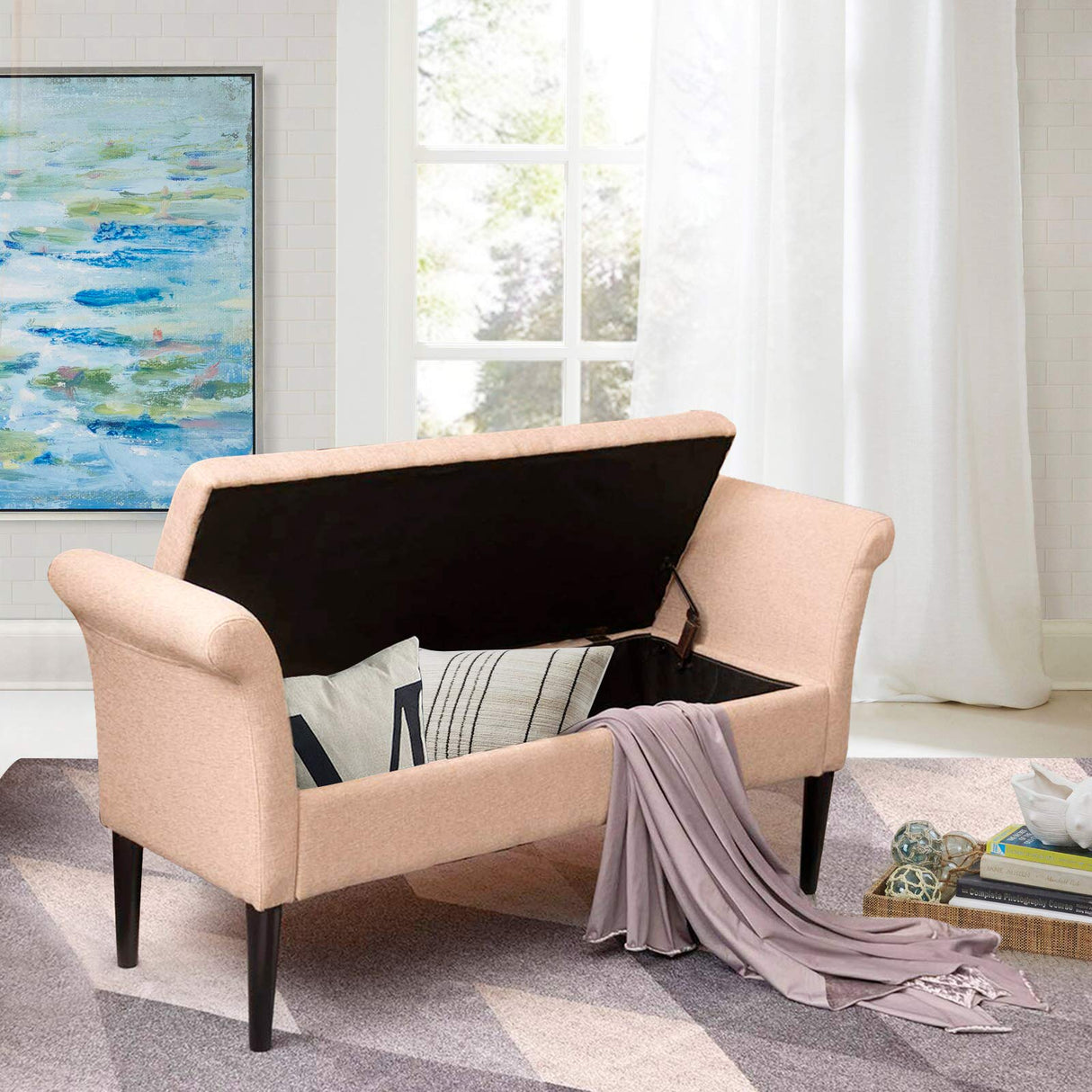 Upholstered Storage Bench for Bedroom End of Bed Bench Ottoman
