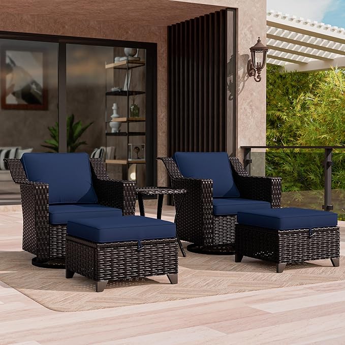 6 Piece Patio Conversation Sets, Outdoor PE Rattan Wicker Furniture Sets