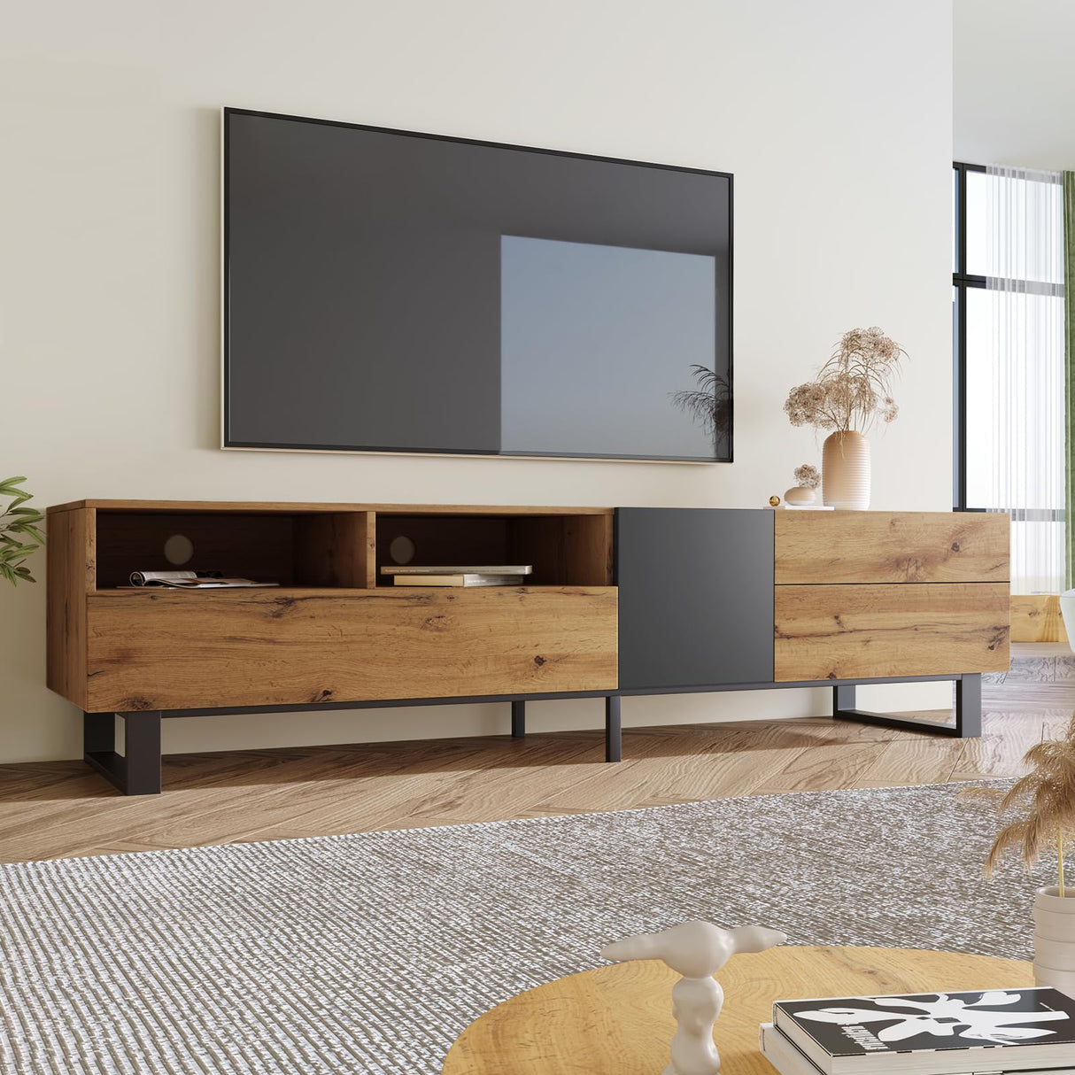 Modern TV Stand for 80'' TV, 70.9" Entertainment Center with Storage & Drawers