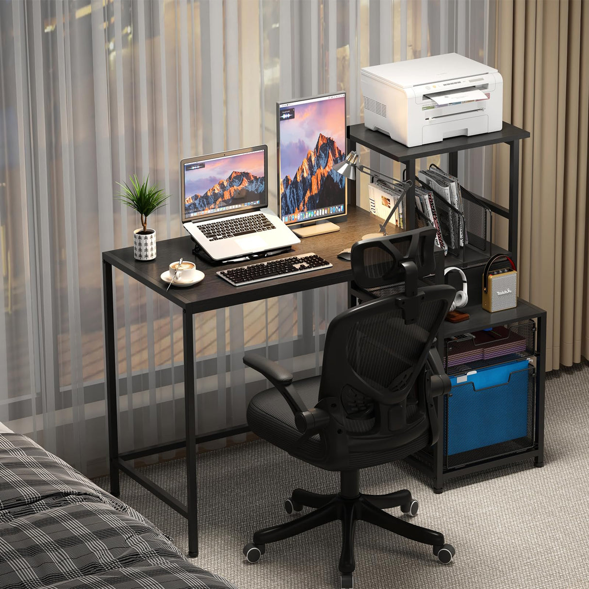 Computer Desk with Drawers and Storage Shelves, 47 Inch Home Office Desks