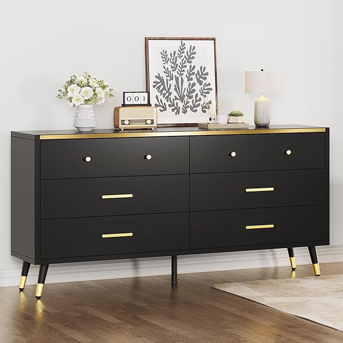 White 6 Drawers Dresser/Modern Wood Dresser Chest of Drawers