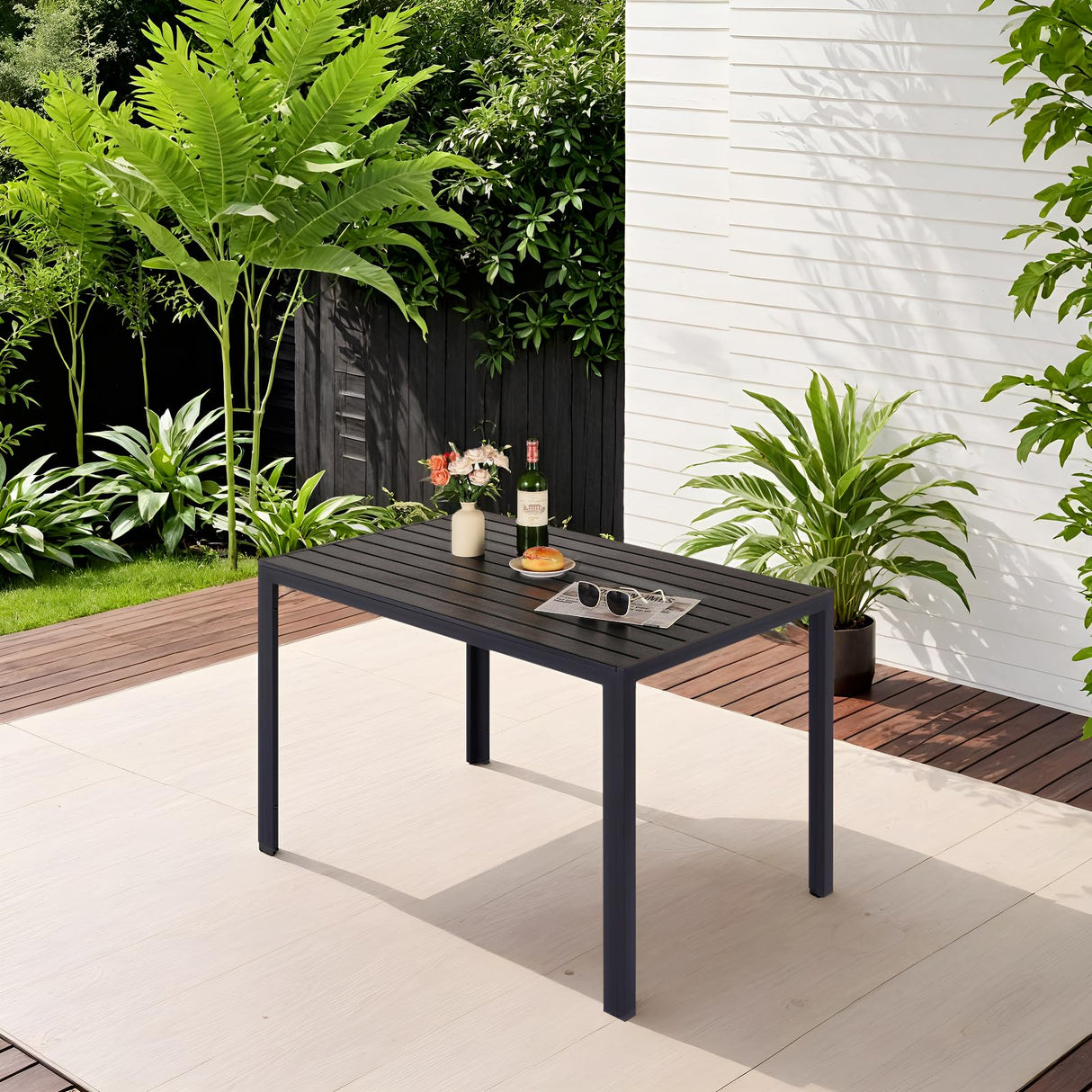 Outdoor Patio Dining Table for 4-6 People - 43×28 Inch Weather Resistant Aluminum Frame