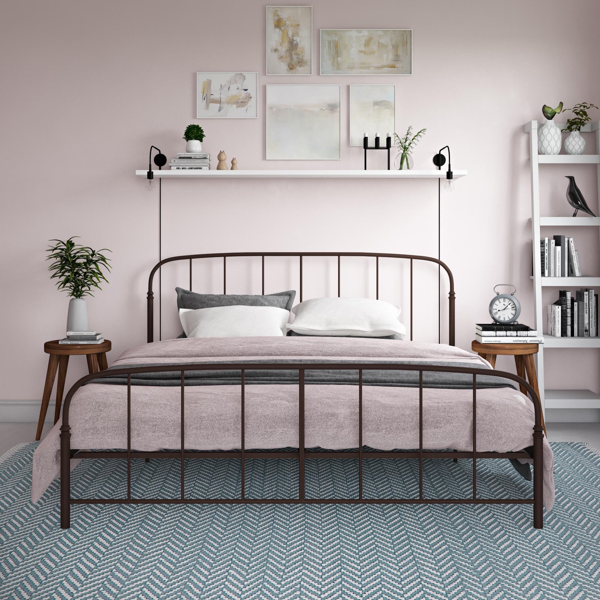 Lafayette Metal Platform Bed with Rustic Style Curved Headboard and Footboard