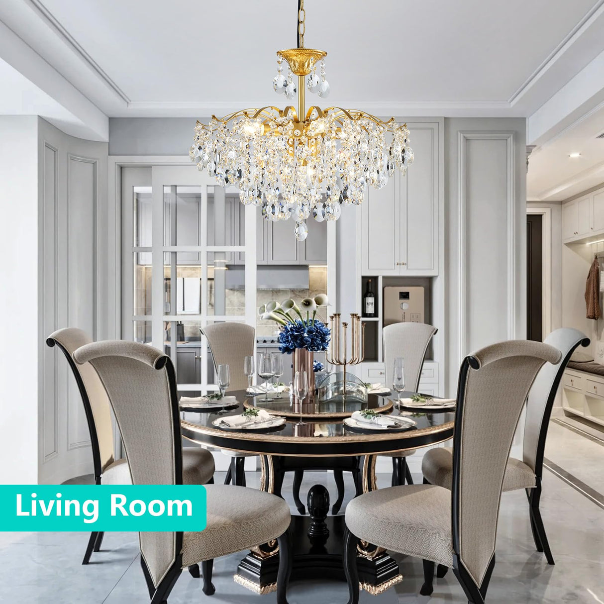Crystal Chandelier, Modern Design for Dining Room, Gold Pendant Lighting Fixure