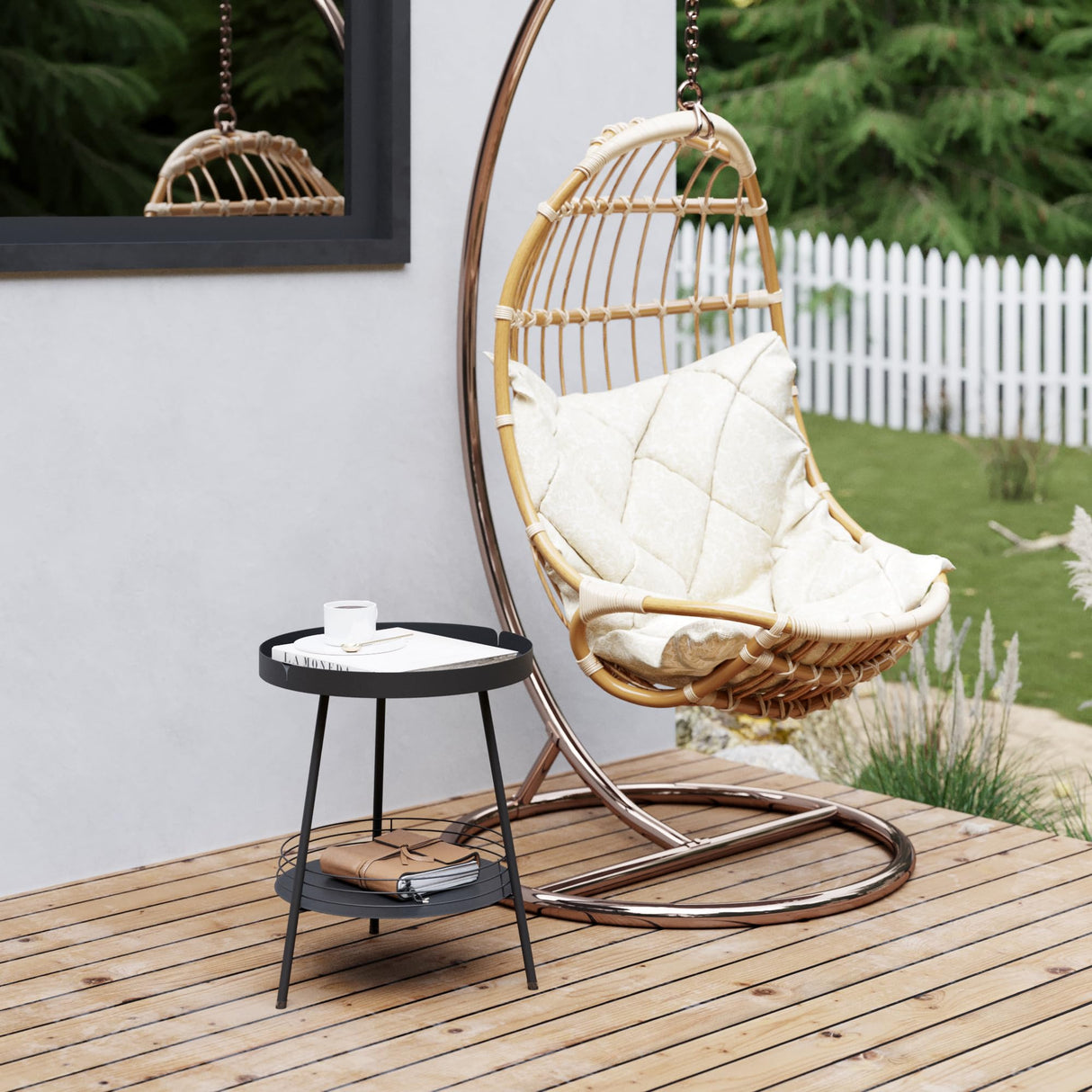 2 Tier Round Side Table, Modern Small Table for Small Spaces Living Room Indoor Outdoor (Black) - Bircata