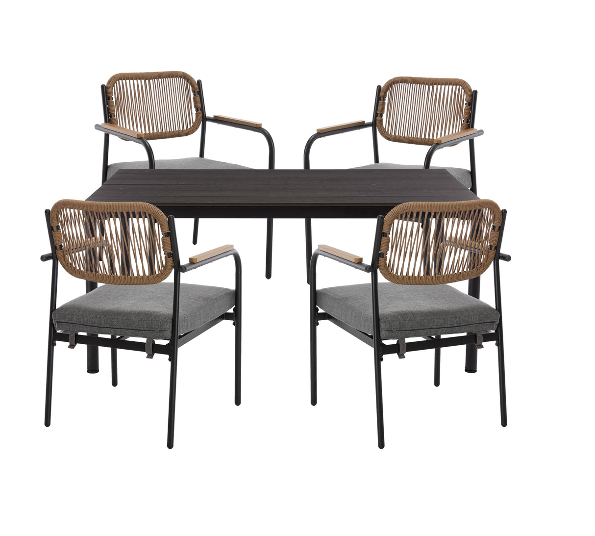 Wicker Outdoor Dining Set for 4, Upholstered 5 Piece Patio Dining Set with Armrests