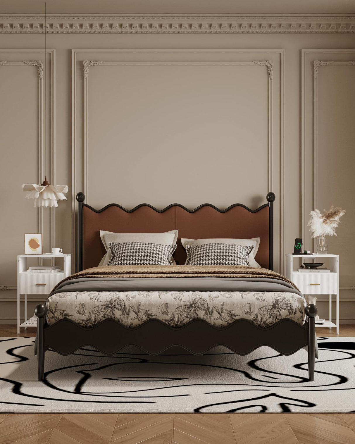 Modern Nightstand with Charging Station, White Side Table with Drawer