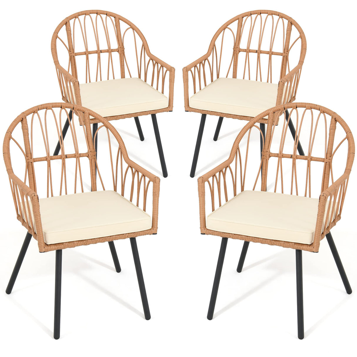 4 Pieces Rattan Wicker Dinning Chairs, Outdoor Indoor Patio Furniture Set