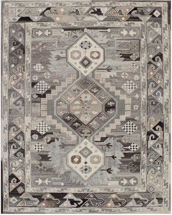 5' X 8' Natural Southwestern Hand Tufted Non Skid Area Rug