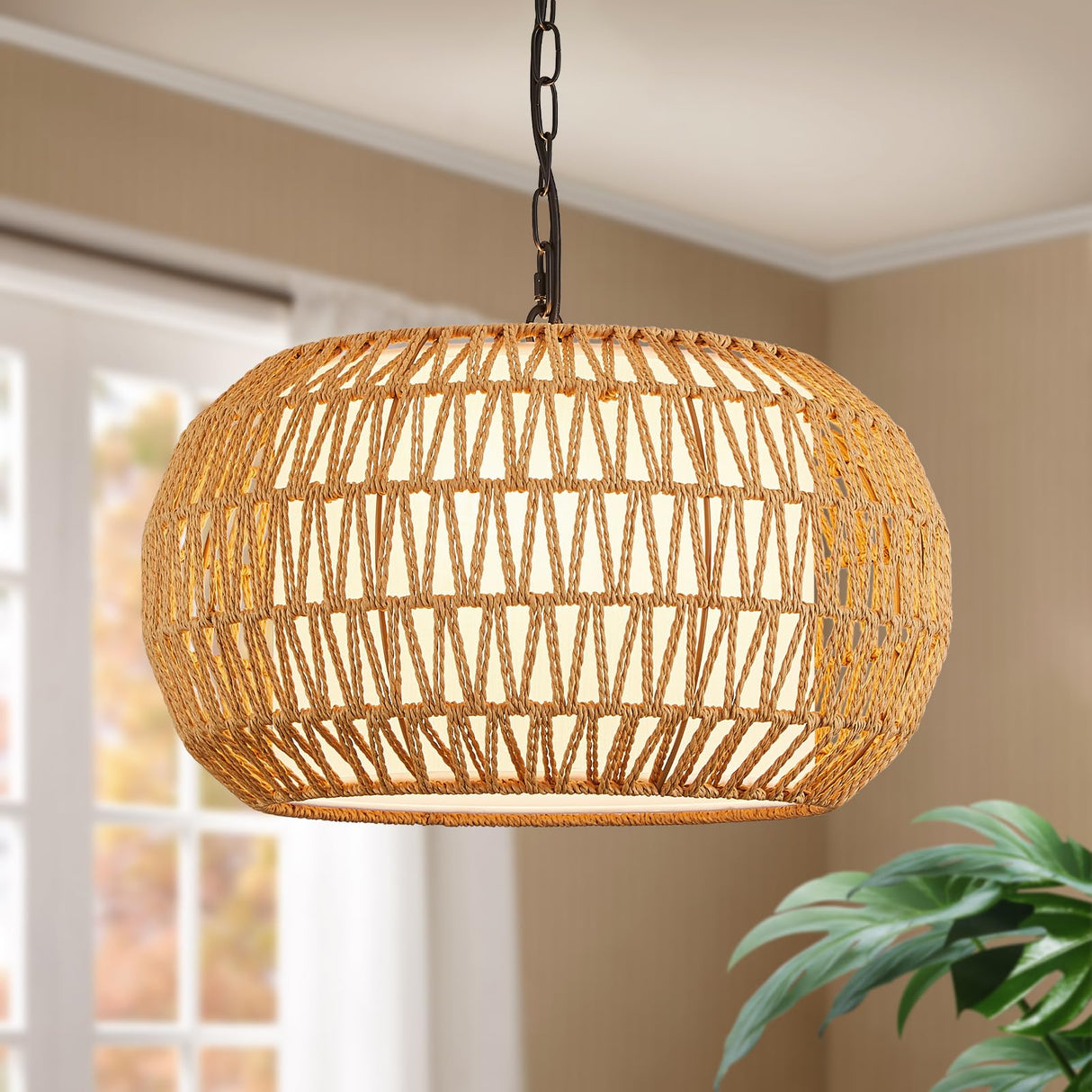 Ratten Dining Room Light Fixture,3 Lights Boho Large Chandelier