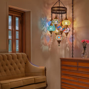 9-Piece 7" Large Globe Plug-in Turkish Moroccan Mosaic Chandelier