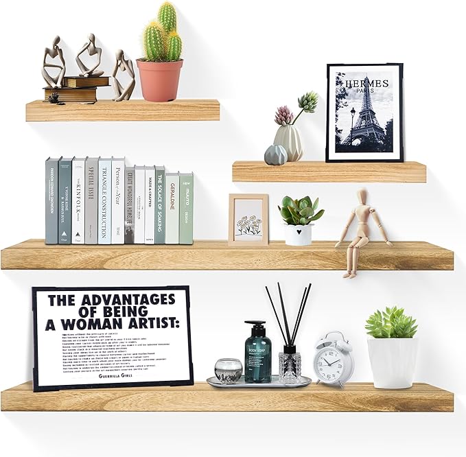 Shelves for Wall, Wood Wall Shelf for Bedroom/Bathroom/Living Room/Kitchen/Home Office Decor