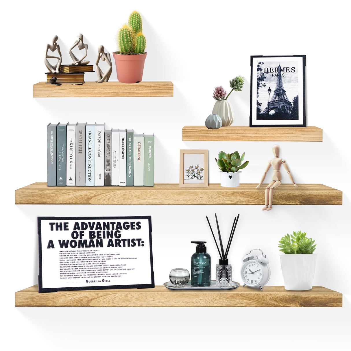 Shelves for Wall, Wood Wall Shelf for Bedroom/Bathroom/Living Room/Kitchen/Home Office Decor