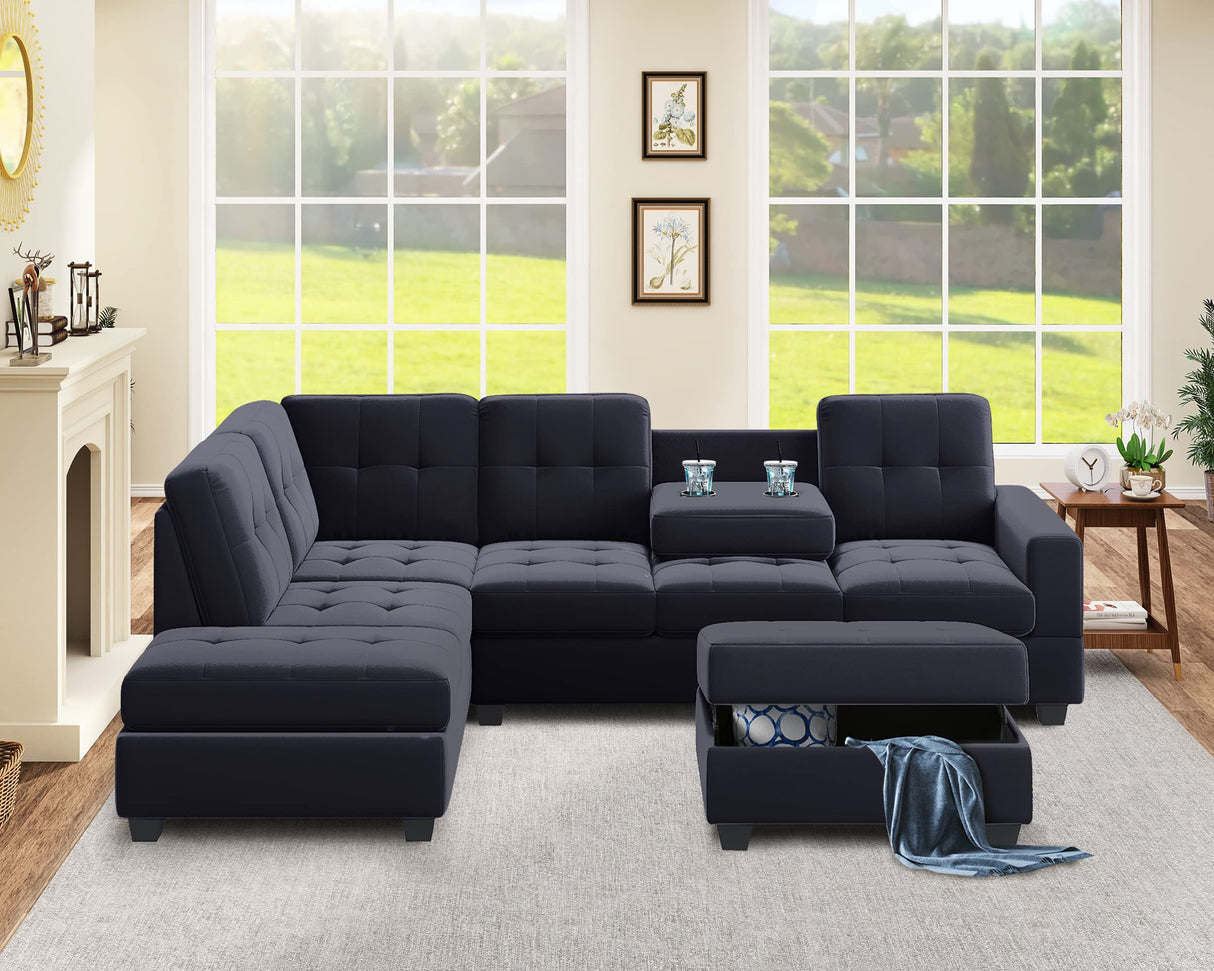 Modern Sectional Sofa with Reversible Chaise, L Shaped Couch Set