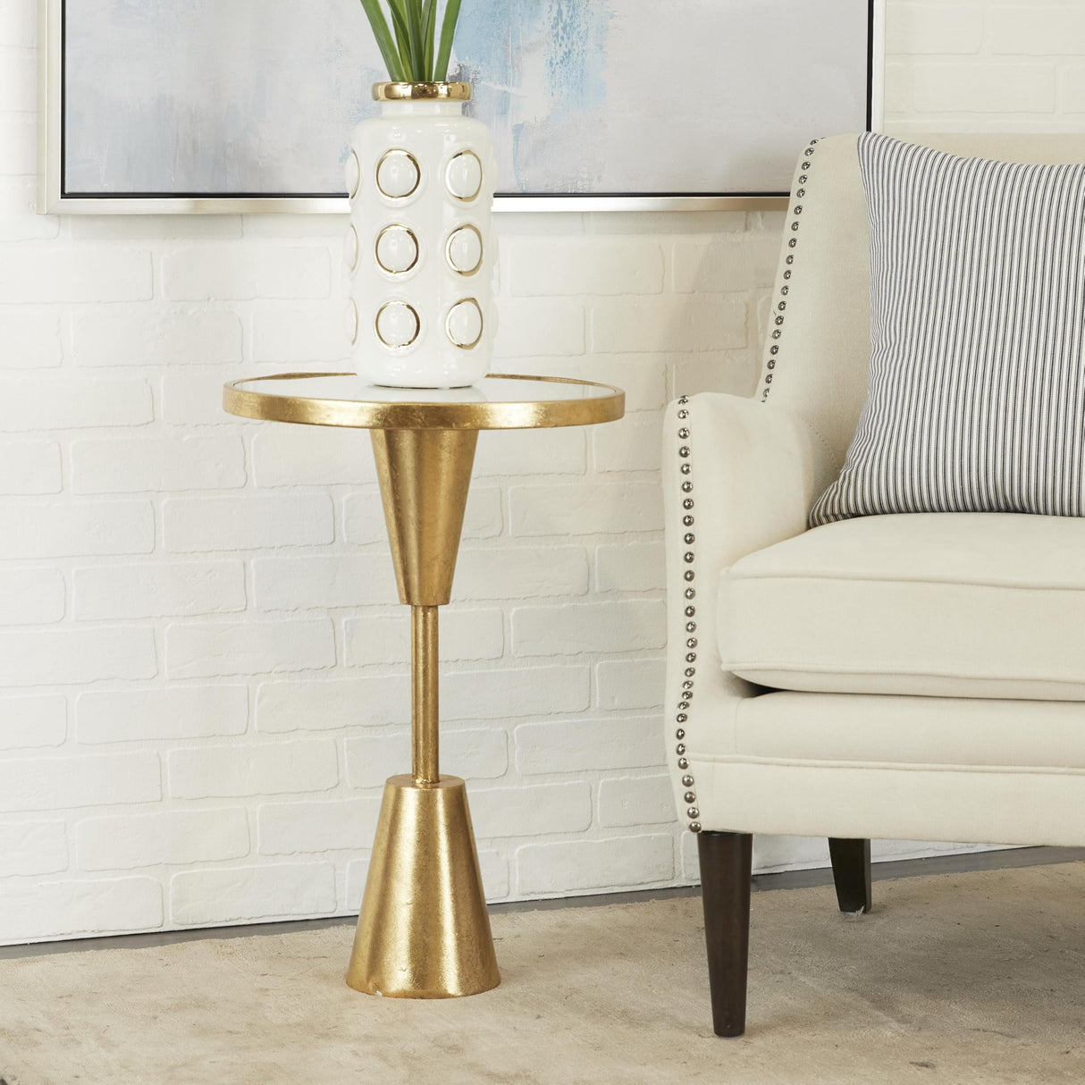 Metal Side End Accent Table End Table with Mirrored Glass Top, Side Table 16" x 16" x 24"