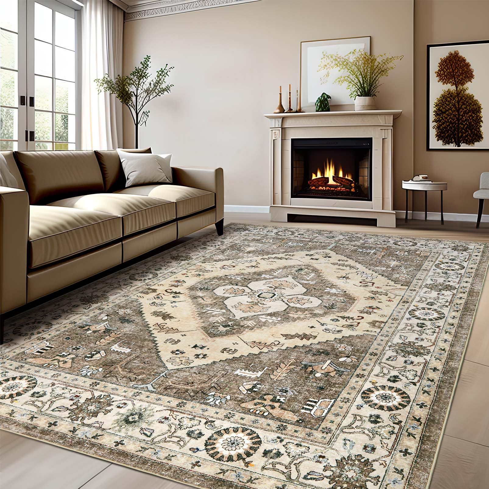 Washable Living Room Area Rugs - 9x12 Large Soft Machine Washable Non-Slip Low