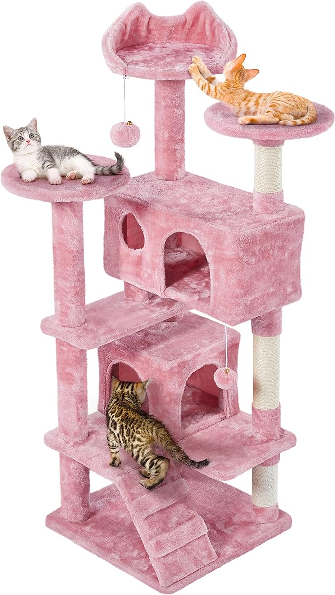 54in Cat Tree, Cat Tower w/Large Cat Condo Scratching Posts