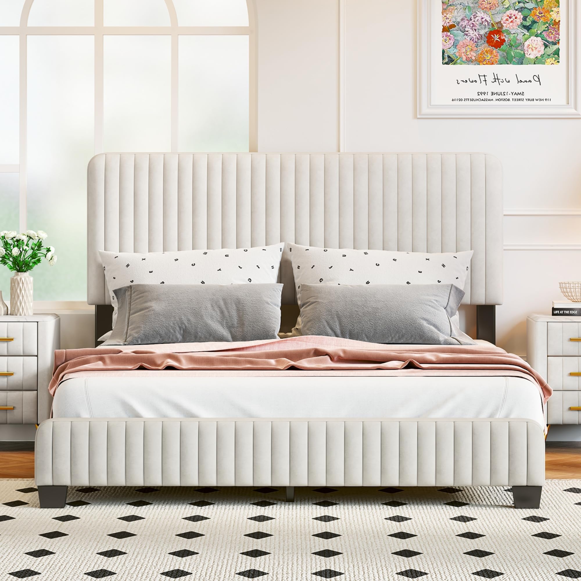 Queen Size Upholstered Platform Bed for Bedroom, No Box Spring Needed