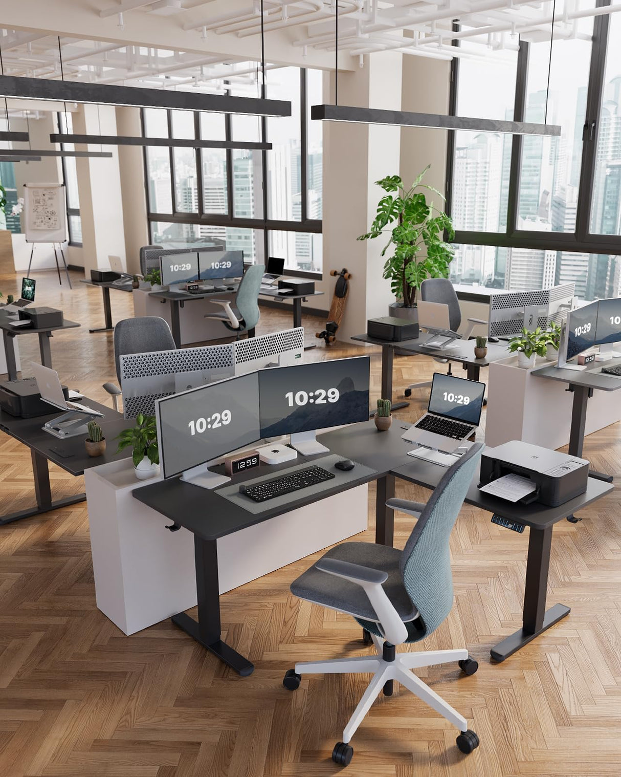 Standing Desk Adjustable Height with 4-in 1 Electical Outlet, L Shaped Electric Standing