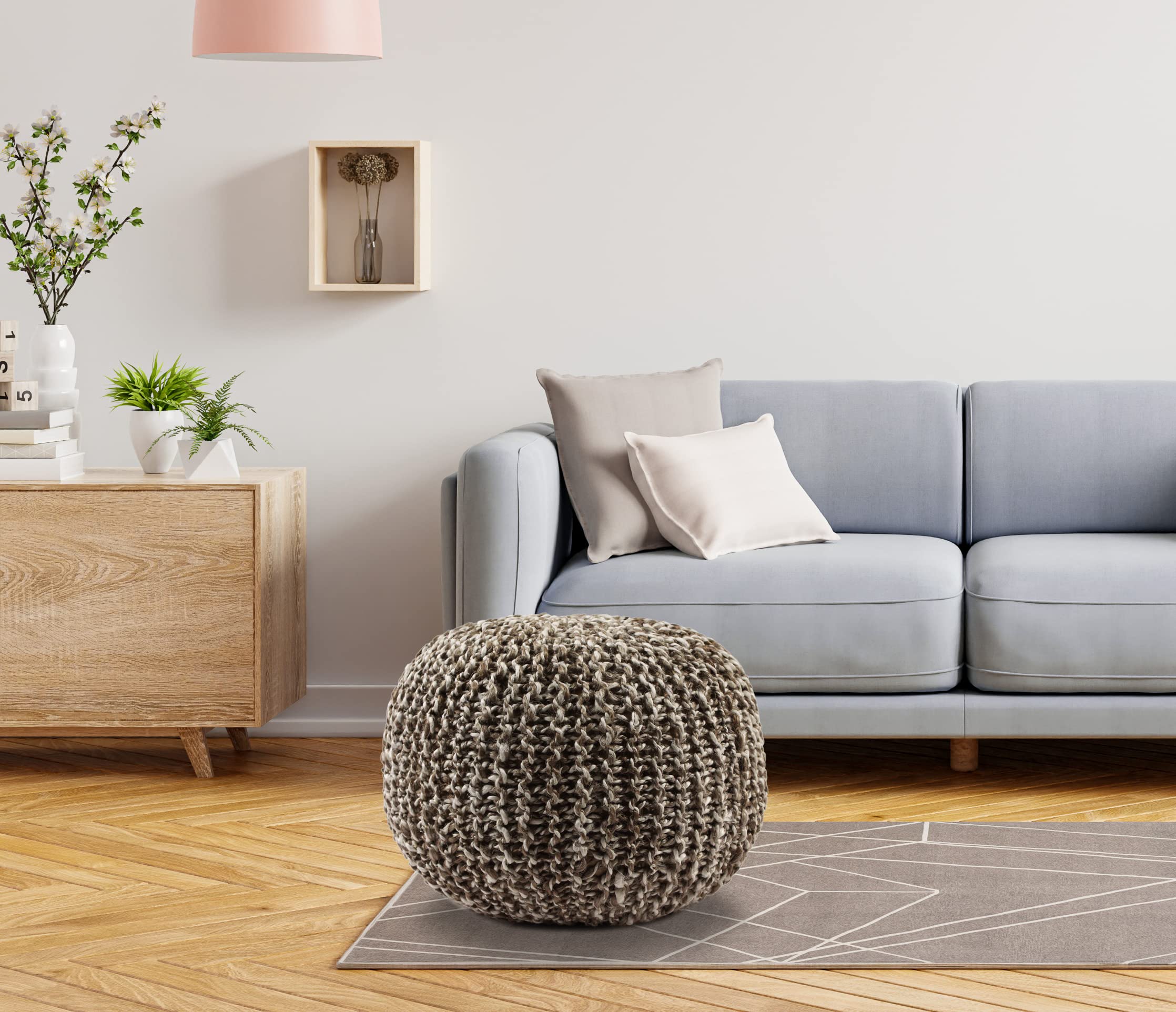 Jute Cotton Pouf - Tweed Knitted Braid Dori Cord Ottoman Footstool Bean Bag