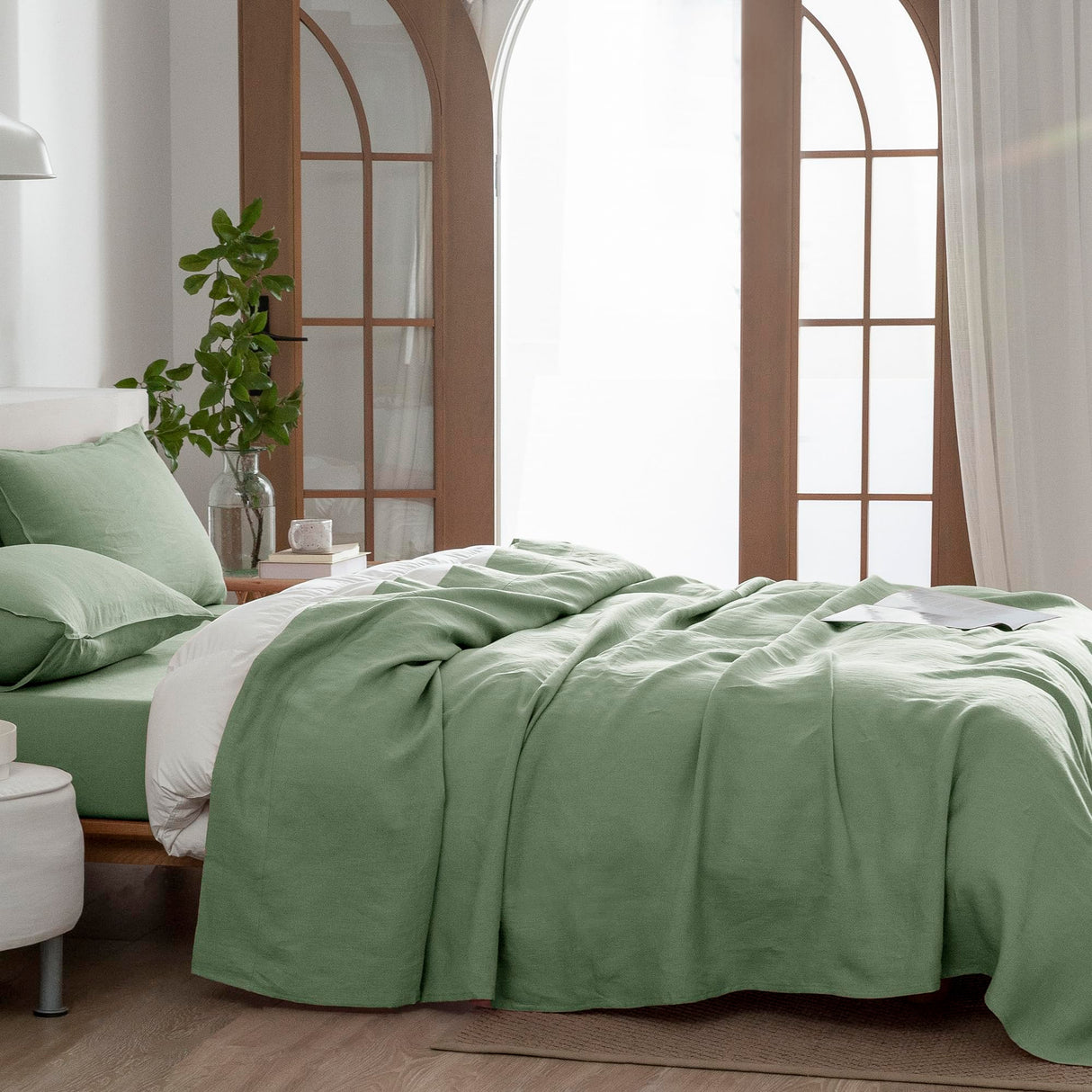 Linen Sheets Set King Size,100% French Stonewash Pure Linen Sheets Set,4Pieces