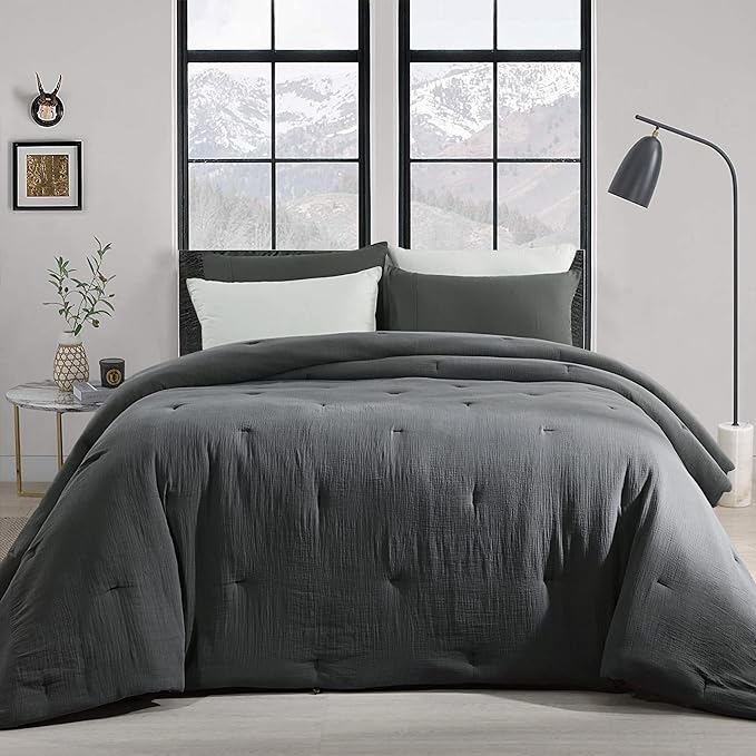 100% Cotton Muslin Comforter Oversized King 120x120, Lightweight and Breathable