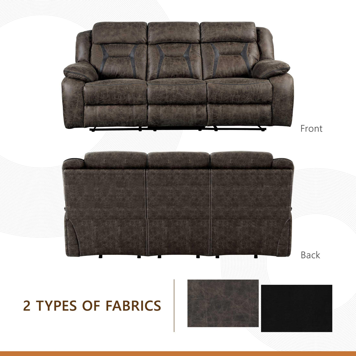 Homelegance Reclining Couch, Polished Microfiber Manual Double Recliner Sofa, Dark Brown