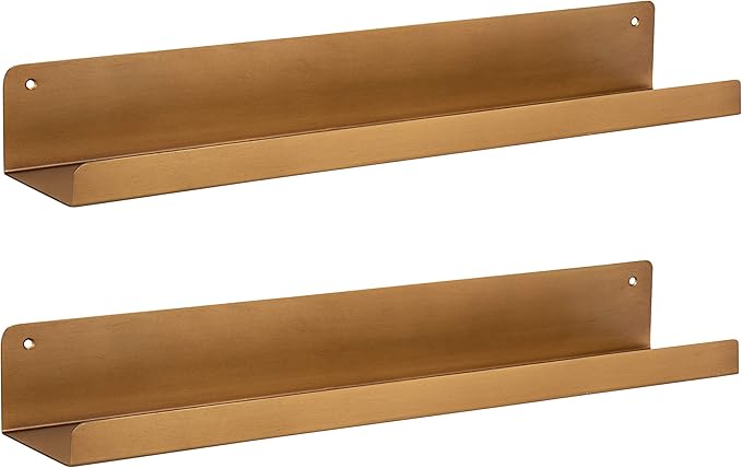 Mezzo Modern Metal Ledge Shelf, 24", Black, Set of 2, Contemporary Floating Shelves