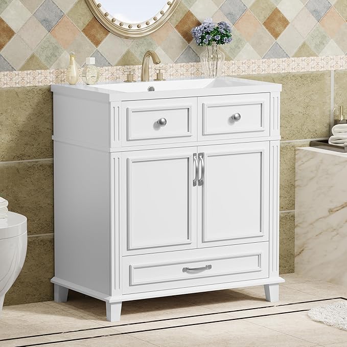 30 Inch Bathroom Vanity with Sink, Modern Single Sink Bathroom Storage Cabinet
